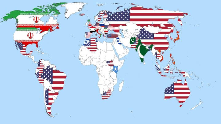 Paesi più pericolosi, mappa del mondo con bandiere