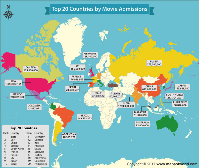 biglietti del cinema, mappa del mondo con diversi colori