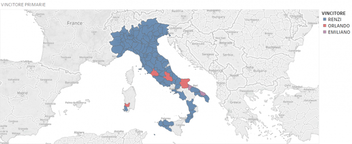 Primarie PD, mappa d'Italia