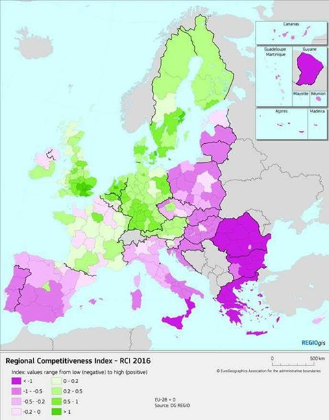 mappe, Europa colorata in verde e lilla