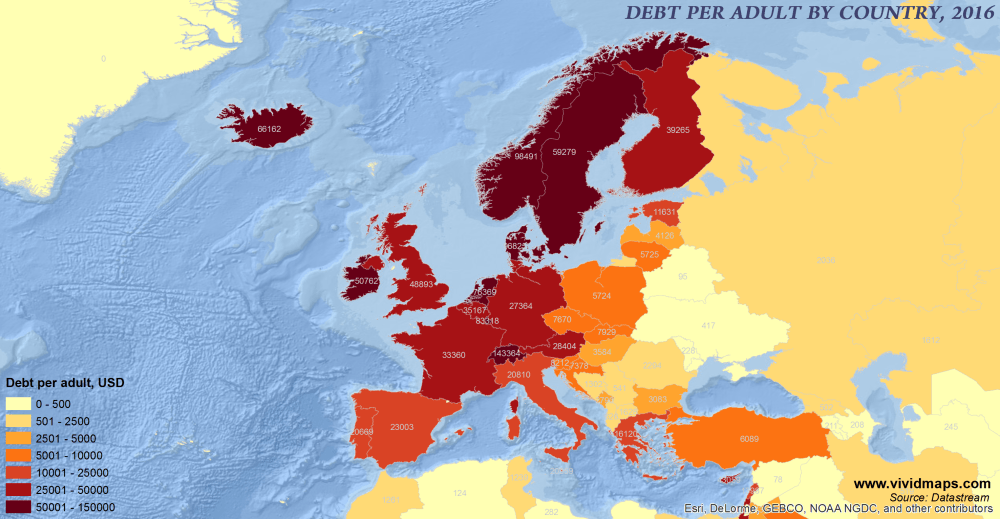 debito, mappa Europa