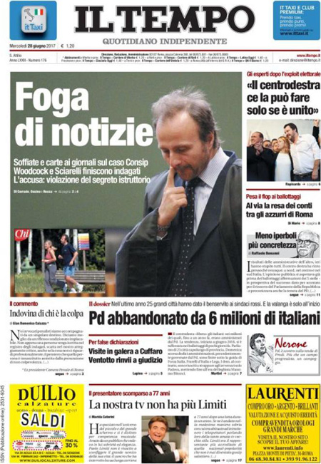 Prima pagina 28 giugno 2017, quotidiani e sportivi