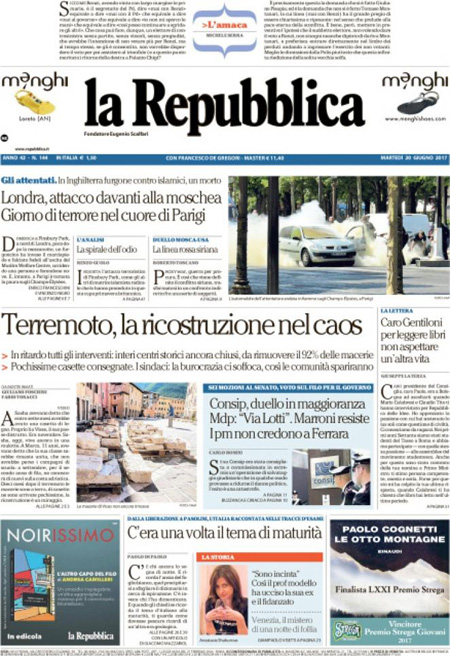 Prima pagina 20 giugno 2017, quotidiani e sportivi