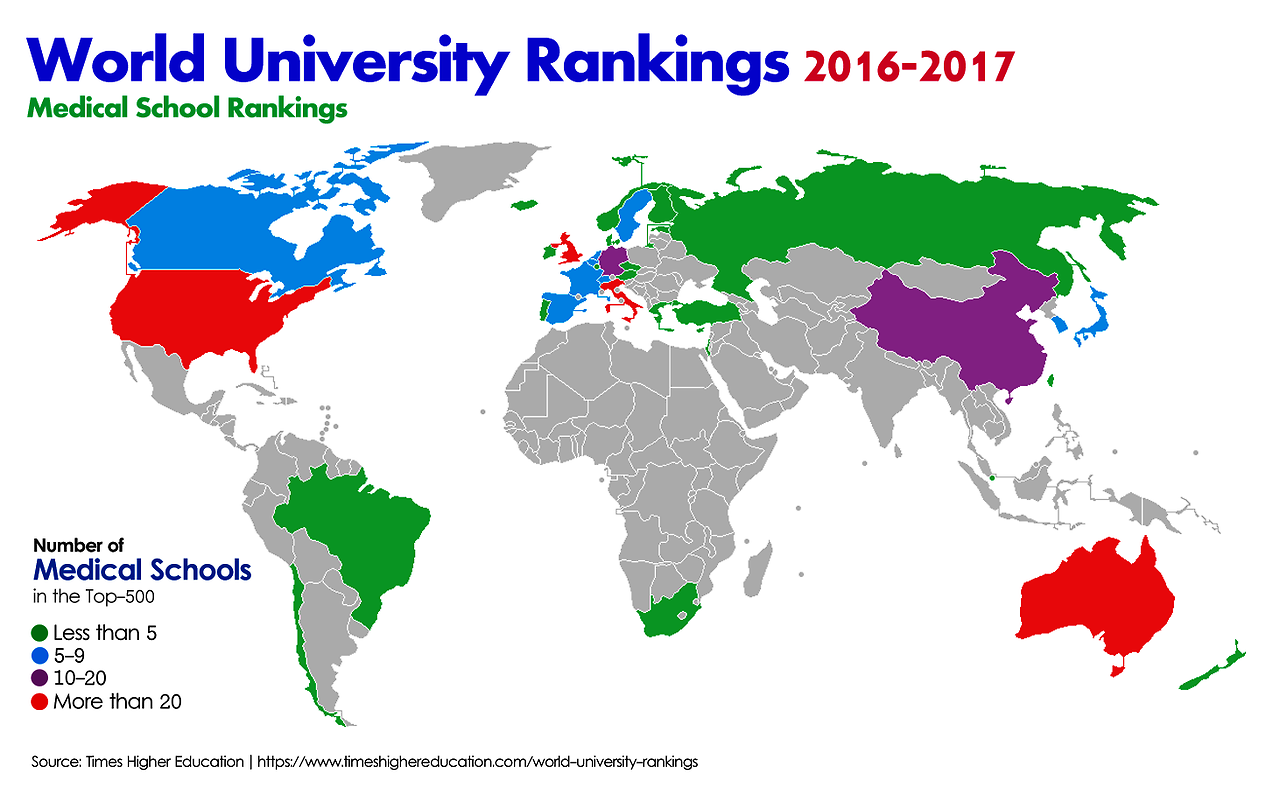 migliori università, mappa mondiale