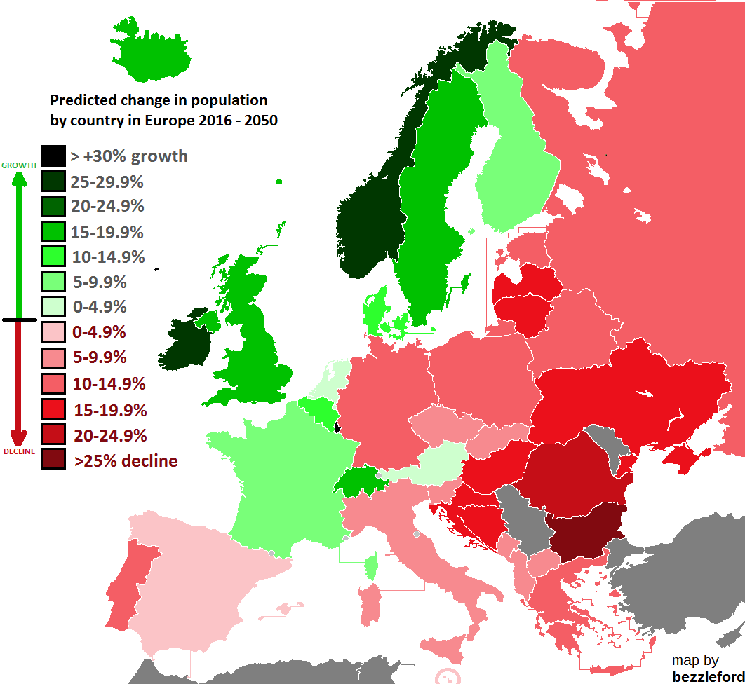 popolazione europea mappa dell'Europa in rosso e verde