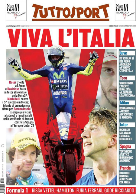 Prima pagina 26 giugno 2017, quotidiani e sportivi