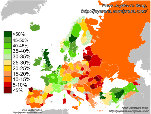 Paesi più felici, mappa europea