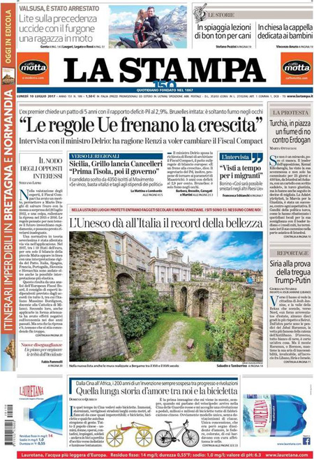 Prima pagina 10 luglio 2017, quotidiano e sportivi