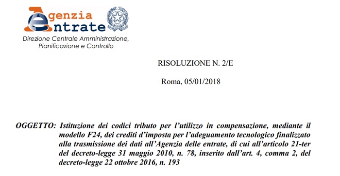 Spesometro 2018: credito d'imposta, codici tributo