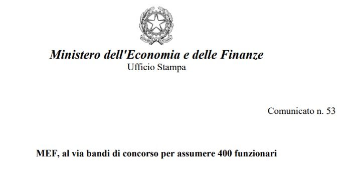 Concorso Mef: bando 400 posti , requisiti