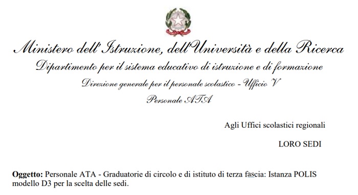 Personale Ata: modello D3 per scelta delle scuole il 14 marzo