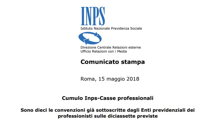 Cumulo contributi Inps: nuove convenzioni 2018