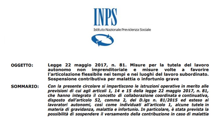 Gestione separata Inps: sospensione contributi, la circolare