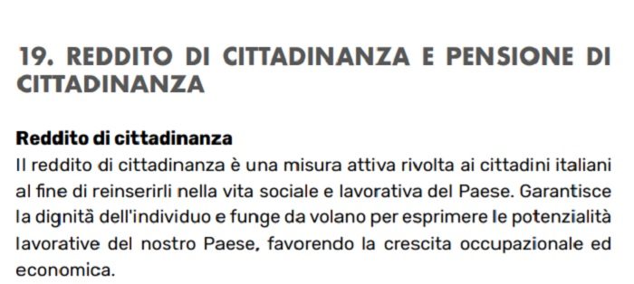 Reddito di cittadinanza nel contratto di governo M5S-Lega