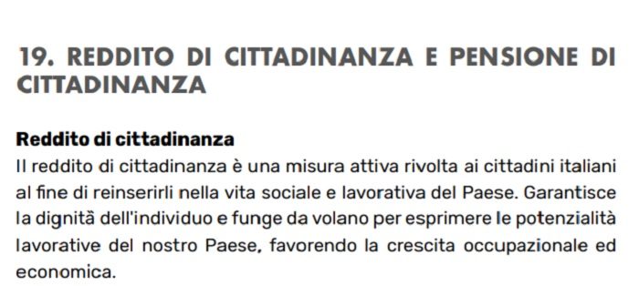 Reddito di cittadinanza nel contratto di governo M5S-Lega