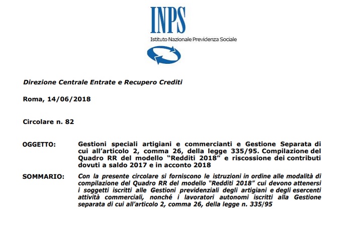 Partita Iva 2018: calcolo contributi, circolare Inps pdf