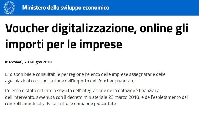 Voucher digitalizzazione 2018 elenchi imprese