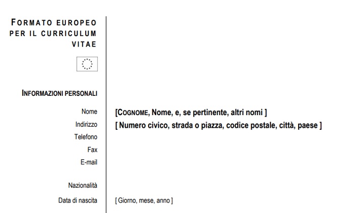 Curriculum vitae europeo: modello pdf e word download