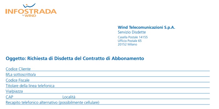 Disdetta Infostrada modulo pdf