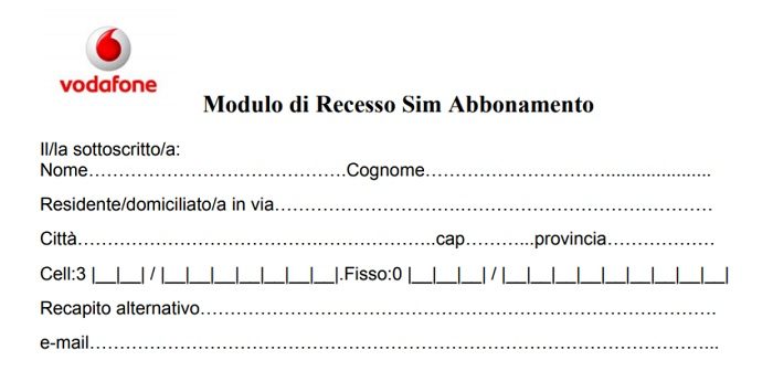 Disdetta Vodafone mobile e fisso modulo pdf