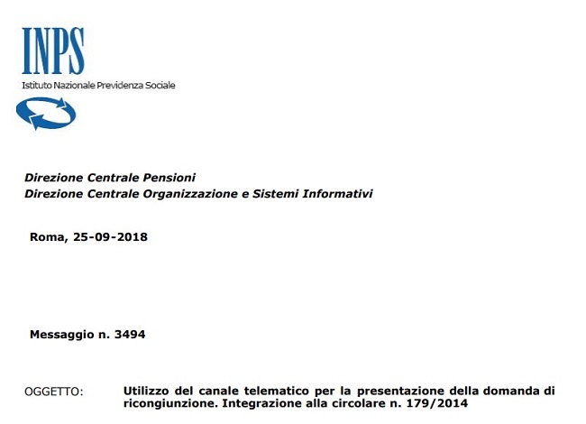 Contributi Inps 2018 ricongiunzione figurativi online. Il messaggio