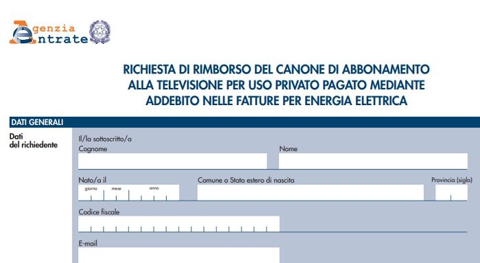Canone Rai: rimborso pagamento, modello domanda