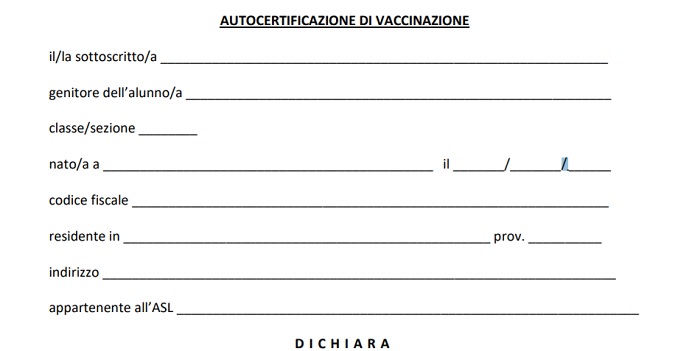 Modulo autocertificazione vaccini pdf