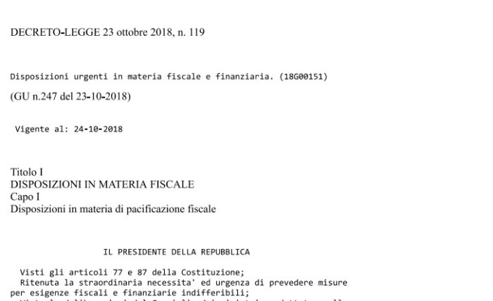 Decreto fiscale 2019 Rottamazione Ter e Pace fiscale, il testo ufficiale pdf