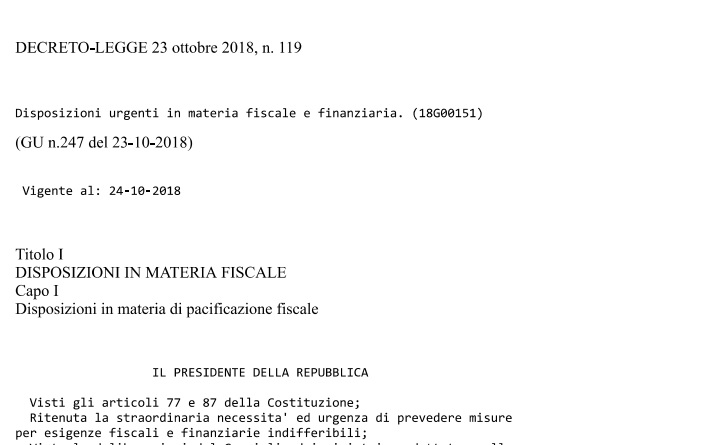 Decreto fiscale 2019 Rottamazione Ter e Pace fiscale, il testo ufficiale pdf