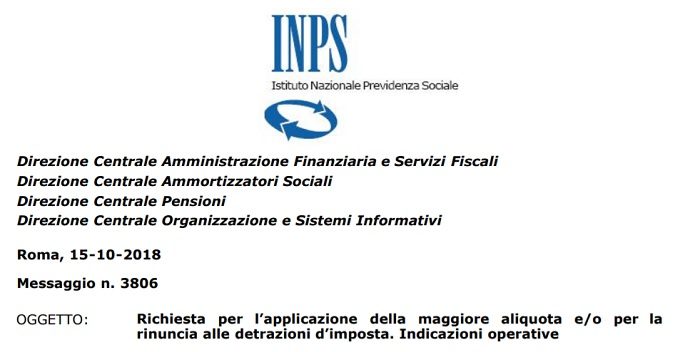 Aliquote e detrazioni fiscali Inps 2019