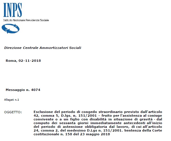 Legge 104 Inps e congedo straordinario, i permessi esclusi. La circolare