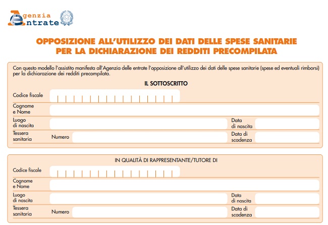 Spese sanitarie Modello 730 precompilato 2019 modulo per esclusione pdf