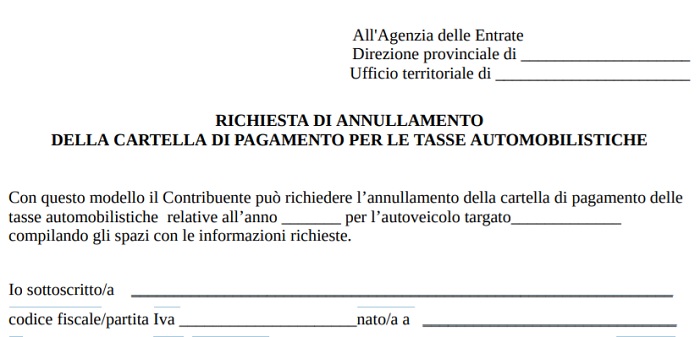 Bollo auto richiesta annullamento pagamento