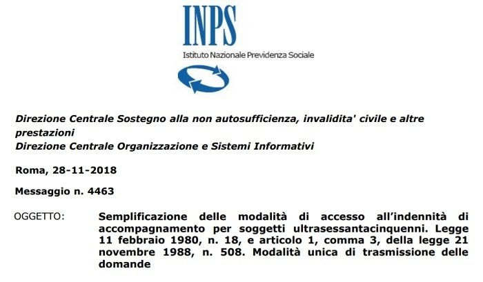 Indennità di accompagnamento Inps: domanda semplificata, le novità 2019