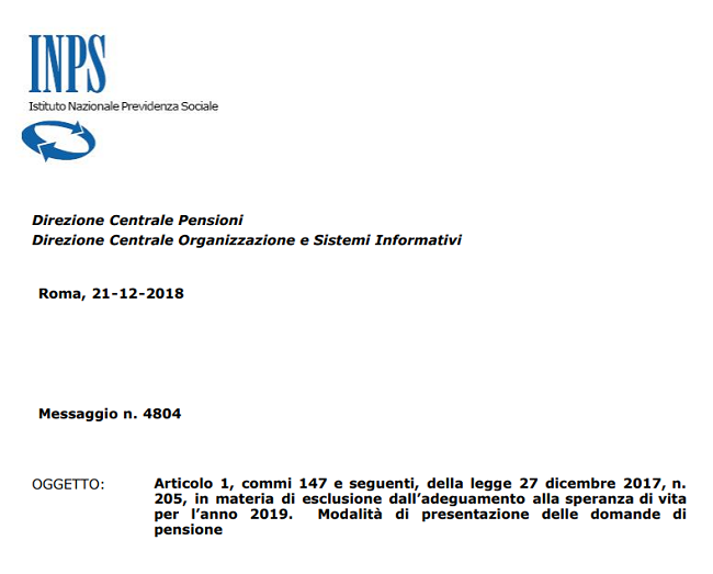 Blocco età pensionabile Inps 2019 domanda e requisiti, la circolare ok