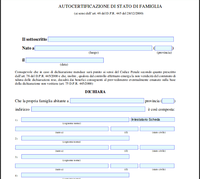 autocertificazione stato di famiglia