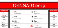 Calendario 2019 con festività e santi in pdf