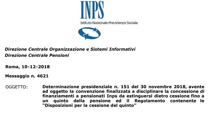 Cessione quinto pensioni 2019