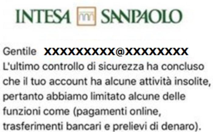 Intesa Sanpaolo conto corrente truffa