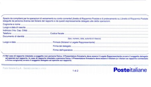 Poste Italiane libretto postale modello delega ritiro contanti