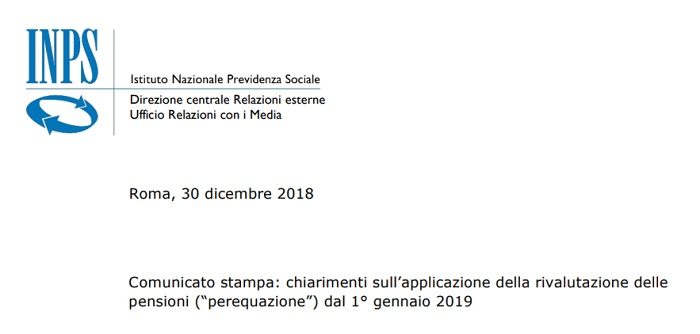 Rivalutazione pensioni Inps 2019