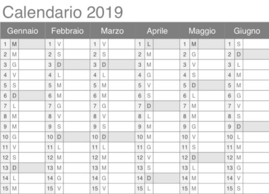 Calendario 2019 da stampare