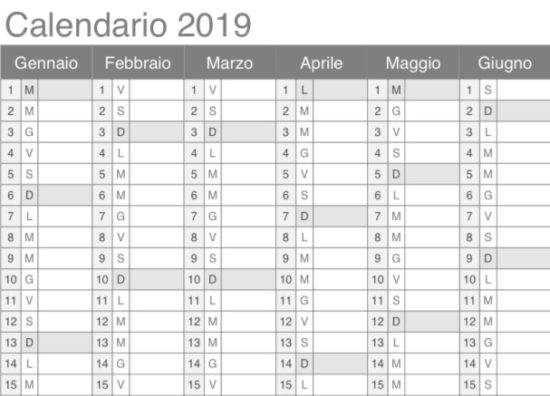 Calendario 2019 da stampare