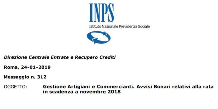 Contributi Inps 2019 avvisi bonari