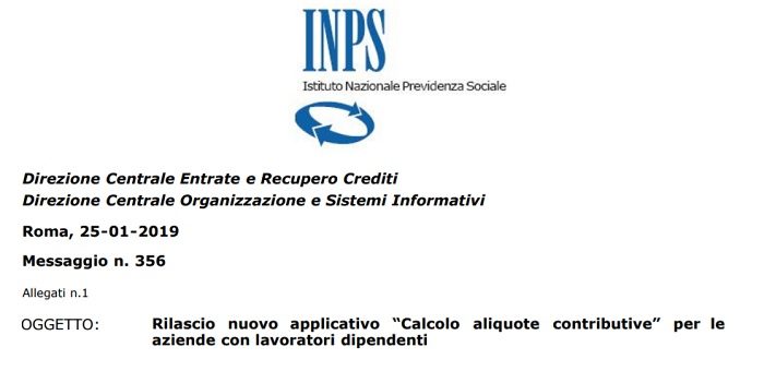 Contributi Inps 2019 calcolo aliquote contributive