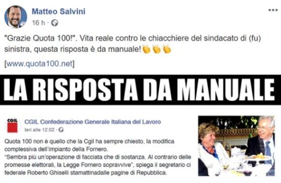 Pensioni ultime notizie: Quota 100, Salvini attacca "Cgil non di sinistra"