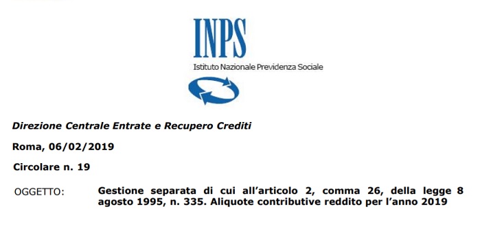 Contributi Inps 2019 gestione separata