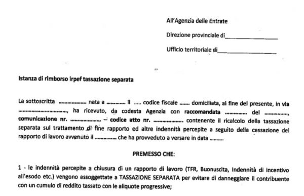 Modulo rimborso Tfr Tfs