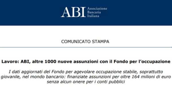 Assunzioni banche 2019: requisiti per 1000 posti Abi, il comunicato