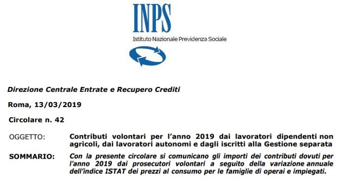 Contributi volontari Inps 2019 importi dovuti e minimi